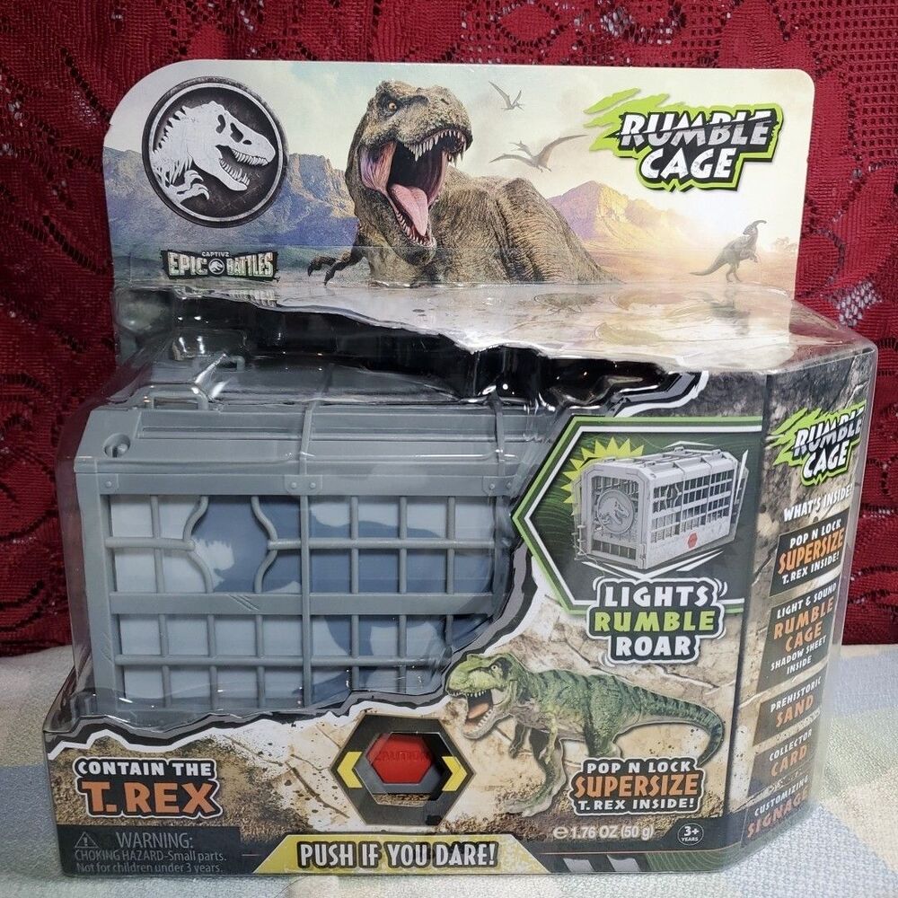 Jurassic World Captivz Rumble Cage T-Rex Playset Kids Toy Grey Lights Sound Roar